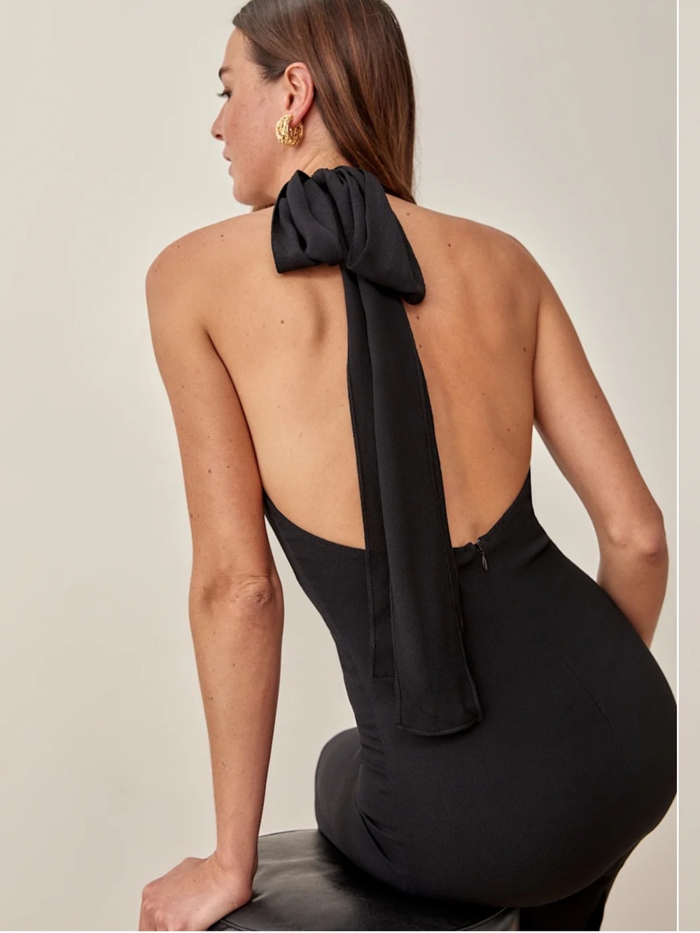 Reformation Filippa Crepe Halter Midi Dress | Black | NWT